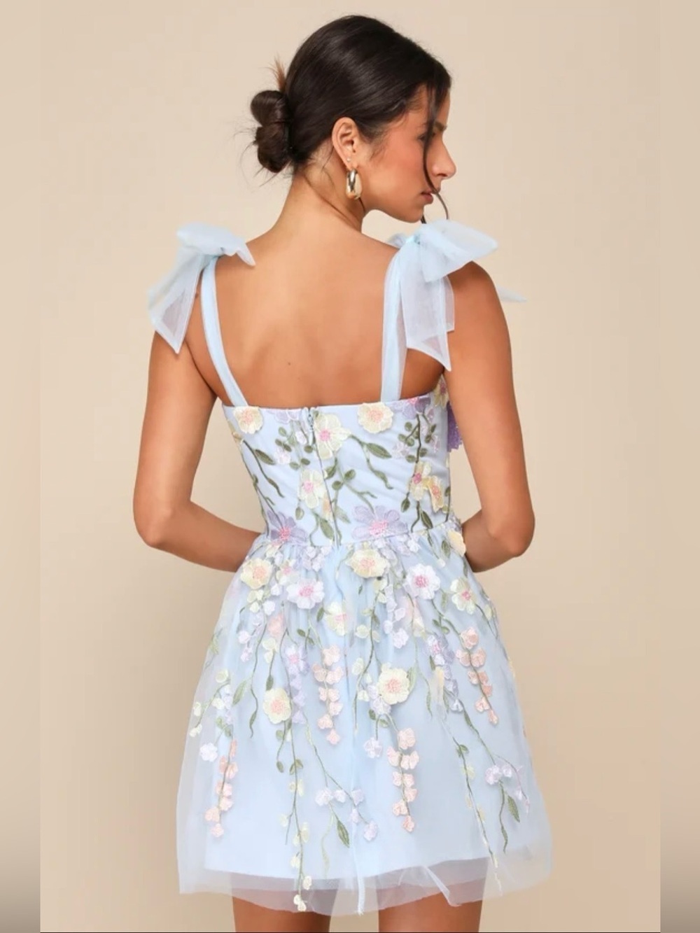 Lulu's Pastel Blue Floral Embroidered Mini Dress - Picture 3 of 8
